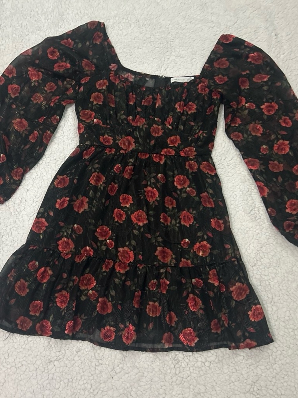 Altar'd State Black Mini Dress with Red Floral Print